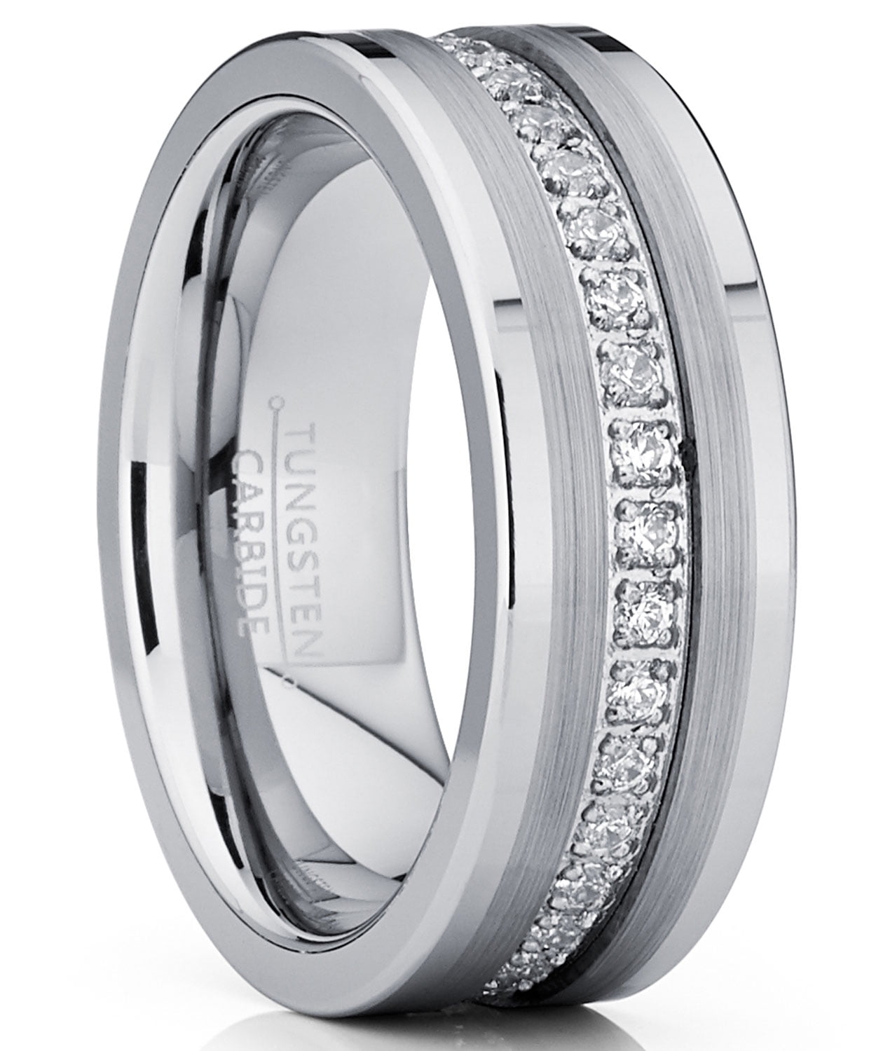 Metal Masters Mens Tungsten Wedding Band Ring Cubic Zirconia Inlay 8mm Metal Masters Mens Tungsten Wedding Band Ring Cubic Zirconia Inlay 8mm