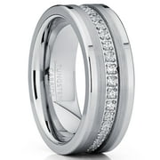 Metal Masters Mens Tungsten Wedding Band Ring Cubic Zirconia Inlay 8mm Silvertone 7.5
