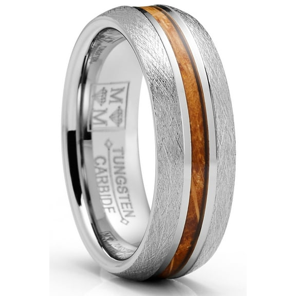 Metal Masters Mens Tungsten Wedding Band Whiskey Barrel Wood Engagement Ring 7mm Comfort-Fit