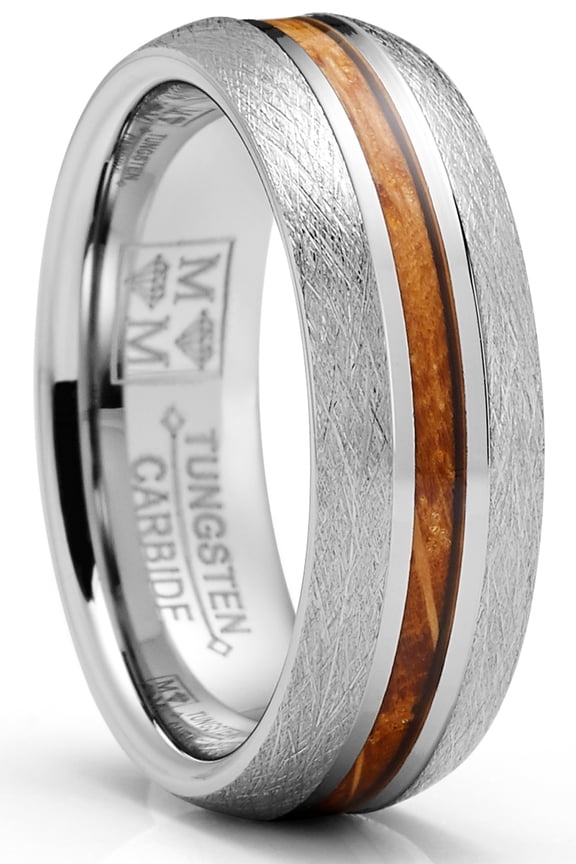 Mens Tungsten Wedding Band Whiskey Barrel Wood Engagement Ring 7mm Comfort-Fit