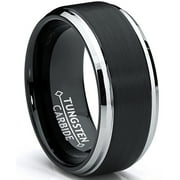 Metal Masters Mens Two-Tone Tungsten Ring Black Brushed Wedding Band 9MM