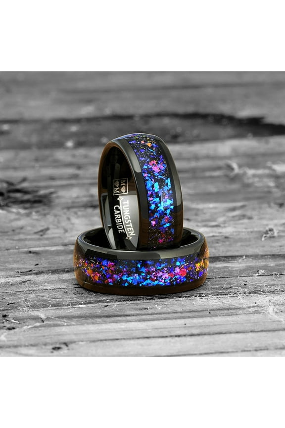 Mens Black Tungsten Promise Ring Wedding Band Orion Nebula Galaxy Engagement Ring Comfort-Fit