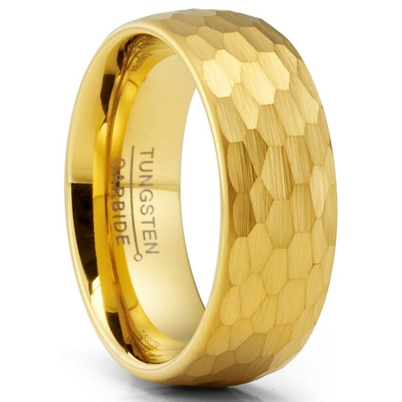 Metal Masters Mens Goldtone Tungsten Wedding Promise Ring Hammered Finish Comfort-Fit 8mm