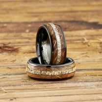 Metal Masters Mens Gunmetal Black Tungsten Engagement Ring Whiskey Barrel Wood Elk Antler Inlay Wedding Band 8mm