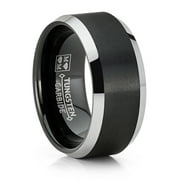 Metal Masters Mens Tungsten Carbide Ring Black Two-Tone Brushed Wedding Band Comfort-fit 10MM