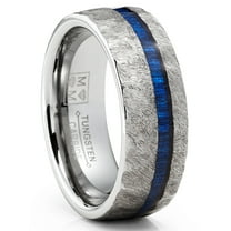 Metal Masters Mens Tungsten Carbide Ring Blue Wood Hammered Wedding Band 8mm Comfort-Fit Silver