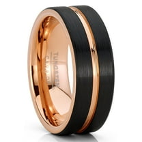 Metal Masters Mens Tungsten Carbide Ring RoseTone Black Grooved Wedding Band Comfort-fit 8mm