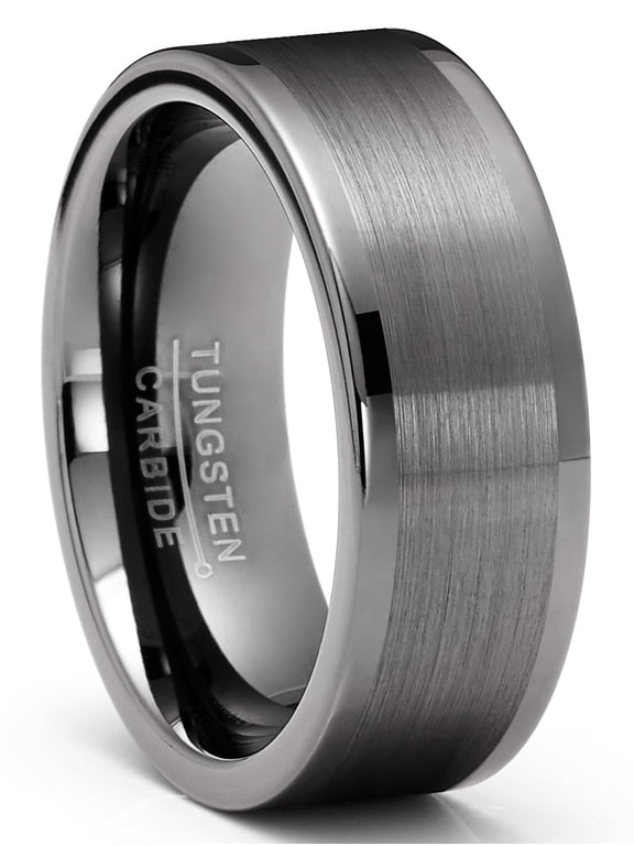 Mens Tungsten Carbide Ring Wedding Band Gunmetal Comfort-fit 8mm