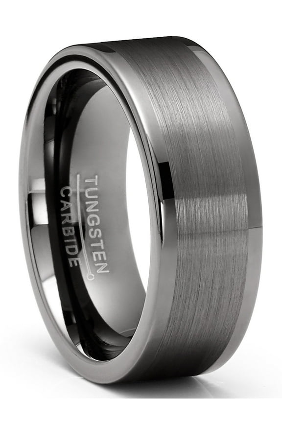 Mens Tungsten Carbide Ring Wedding Band Gunmetal Comfort-fit 8mm