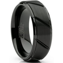 Metal Masters Mens Tungsten Ring Black Grooved Wedding Band Beveled Edges Comfort-fit 8mm