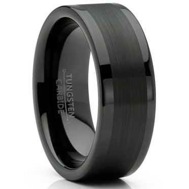 Metal Masters Mens Tungsten Ring Black Wedding Band High-Polish Comfort-fit 8mm