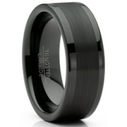 Metal Masters Mens Tungsten Ring Black Wedding Band High-Polish Comfort-fit 8mm
