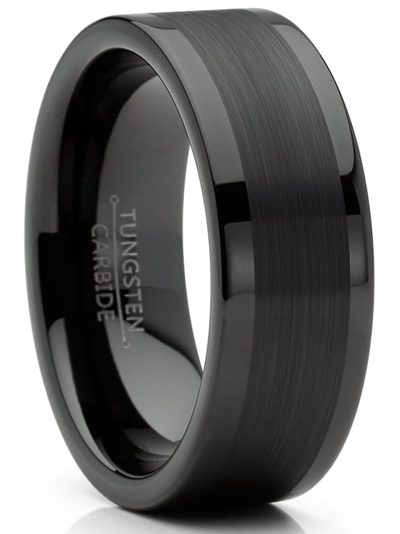 Mens Tungsten Ring Black Wedding Band High-Polish Comfort-fit 8mm