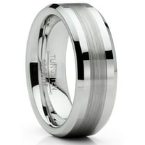 Metal Masters Mens Tungsten Ring Brushed Wedding Band Silvertone Comfort-fit 8mm