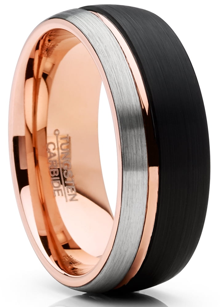 Metal Masters Mens Tungsten Ring Dome Wedding Band Tri-Color Groove ...