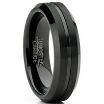 Metal Masters Mens Tungsten Wedding Band Black Ring Grooved Center 6MM Size 9.5