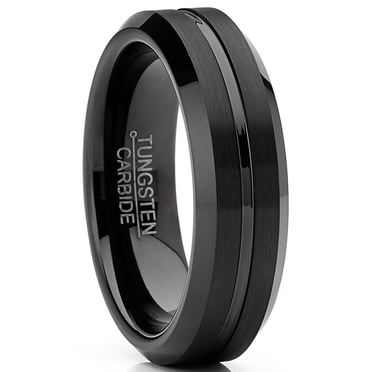 Men's Black Titanium Wedding Band With CZ Accent - 8mm Comfort Fit Ring Sizes 9-13