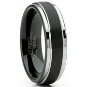 Metal Masters Mens Tungsten Wedding Band Black Ring Silvertone Comfort-Fit 6mm