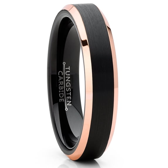Metal Masters Mens Tungsten Wedding Band Ring Black Rose Goldtone Edges 4mm