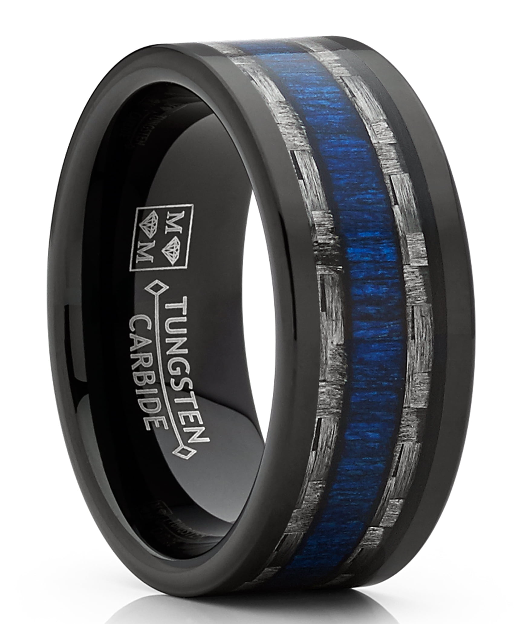 Metal Masters Mens Tungsten Wedding Band Ring Carbon Fiber Blue Wood Metal Masters Mens Tungsten Wedding Band Ring Carbon Fiber Blue Wood
