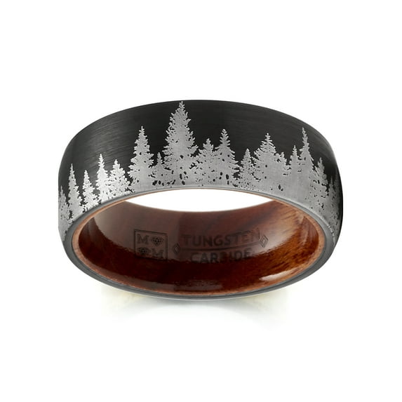 Metal Masters Mens Pine tree Tungsten Carbide Ring Whiskey Barrel Oakwood Wedding Band Black 8mm