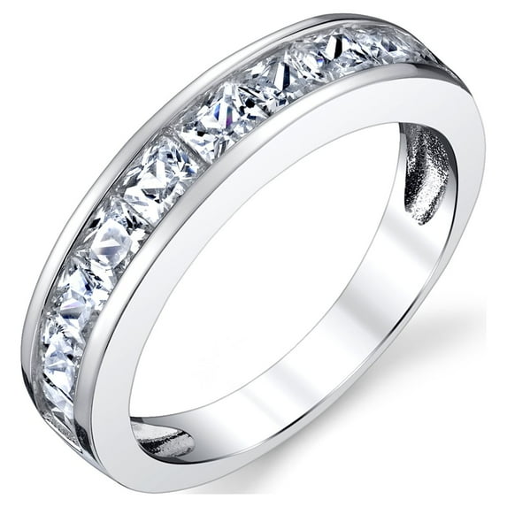 Metal Masters Princess Cut Mens Sterling Silver Wedding Band Engagement Ring Cubic Zirconia 4.5mm