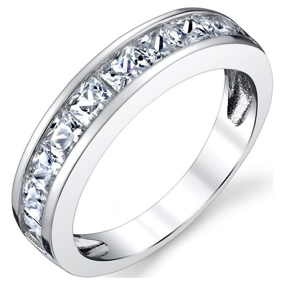 Metal Masters Princess Cut Mens Sterling Silver Wedding Band Engagement Ring Cubic Zirconia 4.5mm