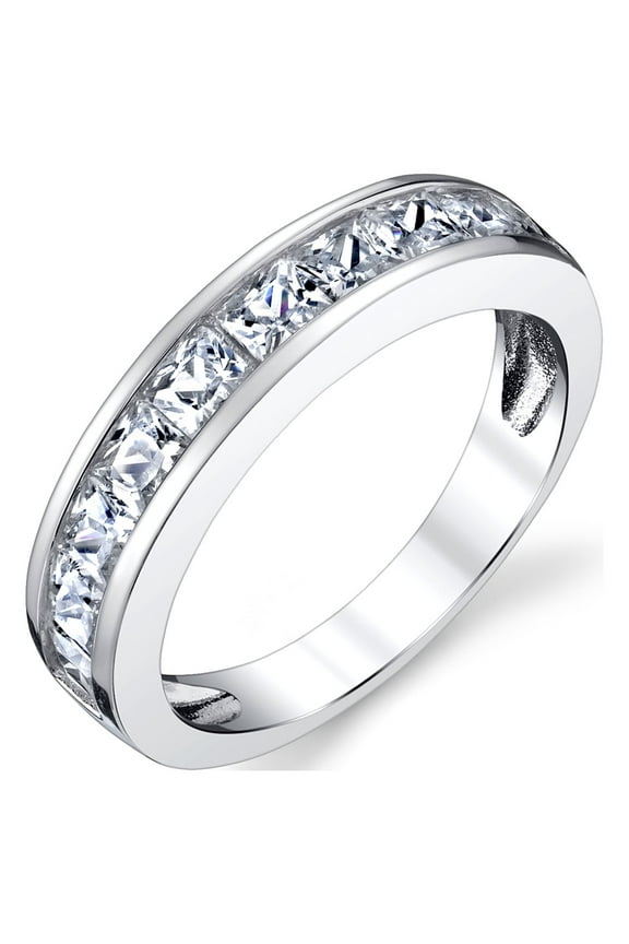 Princess Cut Mens Sterling Silver Wedding Band Engagement Ring Cubic Zirconia 4.5mm