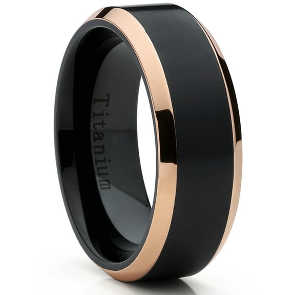 Metal Masters Rosetone Black Titanium Ring Wedding Band Engagement Ring High-Polish Beveled Edge Ring
