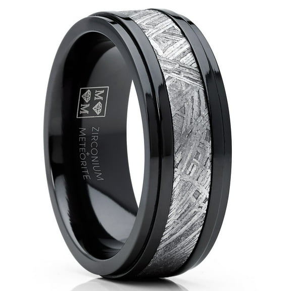 Metal Masters Solid Black Zirconium Muonionalusta Meteorite Wedding Band Engagement Ring 8mm