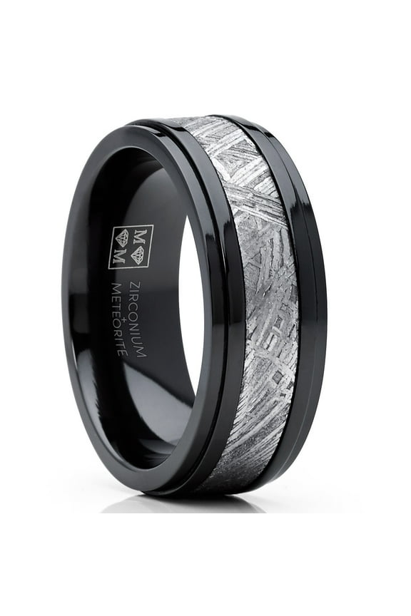 Solid Black Zirconium Muonionalusta Meteorite Wedding Band Engagement Ring 8mm