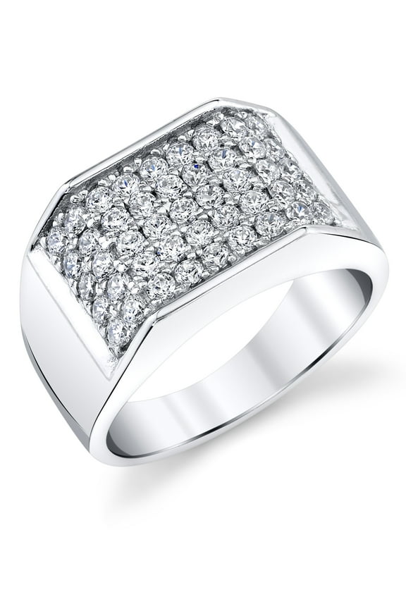 Sterling Silver 925 Mens Wedding Band Engagement Ring Cubic Zirconia Cz 12mm