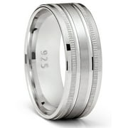 Metal Masters Mens Sterling Silver 925 Ring Grooved Milgrain Wedding Band Comfort-Fit 7mm