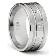 Metal Masters Mens Sterling Silver 925 Ring Milgrain Wedding Band Grooved Comfort-Fit 9mm