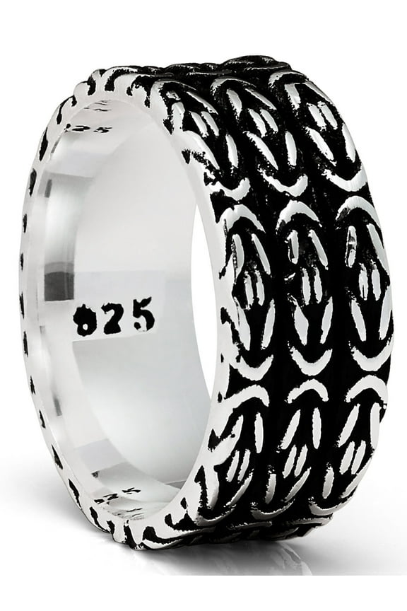 Mens Sterling Silver 925 Ring Oxidized Byzantine Wedding Band Comfort-Fit 9mm