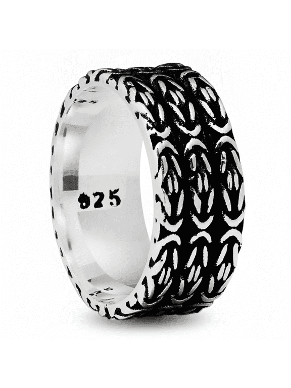 Mens Sterling Silver 925 Ring Oxidized Byzantine Wedding Band Comfort-Fit 9mm