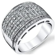 Metal Masters Sterling Silver Mens High-Polish Micro-Pave Wedding Band Ring Cubic Zirconia Cz 13.5mm