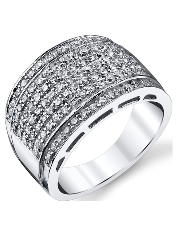 Sterling Silver Mens High-Polish Micro-Pave Wedding Band Ring Cubic Zirconia Cz 13.5mm