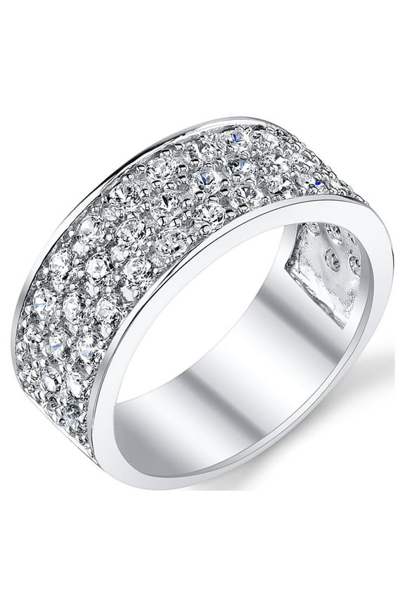 Sterling Silver Mens Wedding Band Engagement Ring Cubic Zirconia Cz 9mm 3 Row