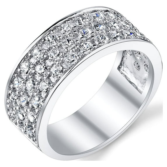 Metal Masters Sterling Silver Mens Wedding Band Engagement Ring Cubic Zirconia Cz 9mm 3 Row