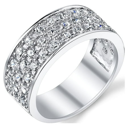 Metal Masters Sterling Silver Mens Wedding Band Engagement Ring Cubic Zirconia Cz 9mm 3 Row