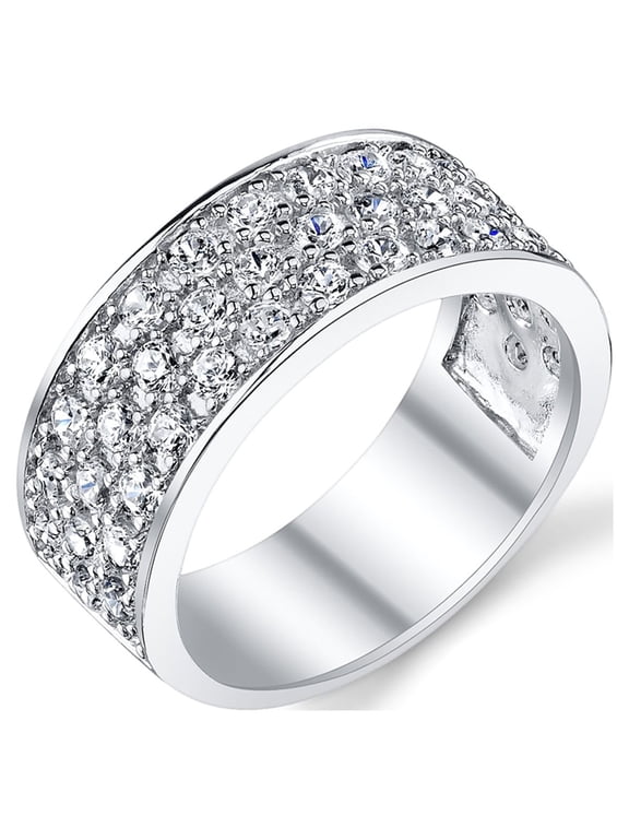 Sterling Silver Mens Wedding Band Engagement Ring Cubic Zirconia Cz 9mm 3 Row