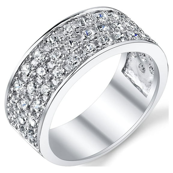 925 Sterling Silver Womens Cubic-Zirconia Triple Row CZ Wedding Band ...