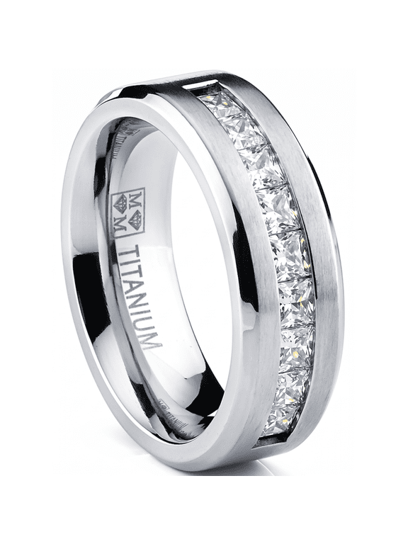 Titanium Mens 1Ct. Wedding Band Engagement Ring 9-Large Princess Cut Cubic Zirconia