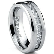 METAL MASTERS Titanium Mens .9Ct Wedding Band Engagement Ring 9-Large Princess Cut Cubic Zirconia