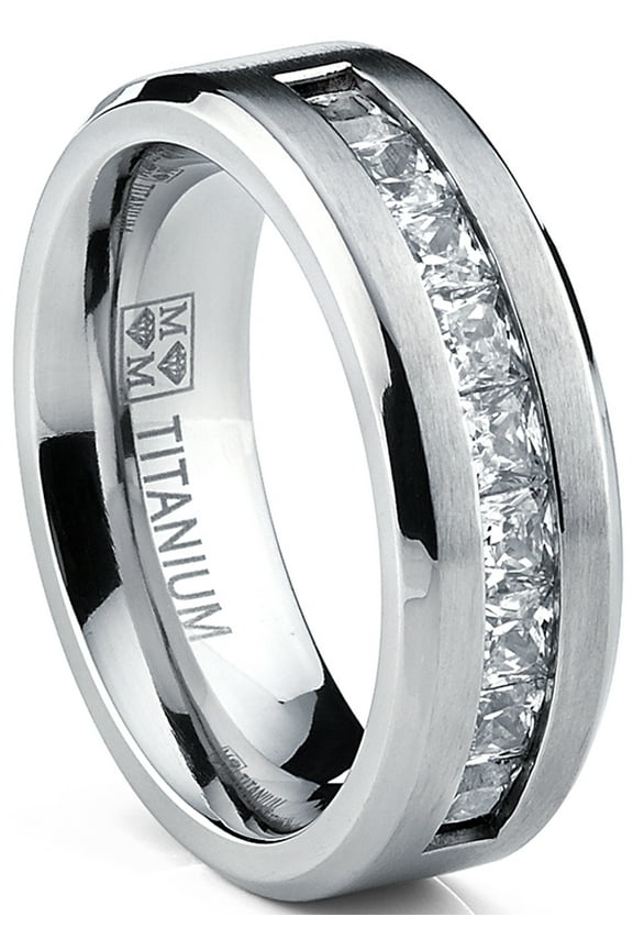 Titanium Mens 1Ct. Wedding Band Engagement Ring 9-Large Princess Cut Cubic Zirconia