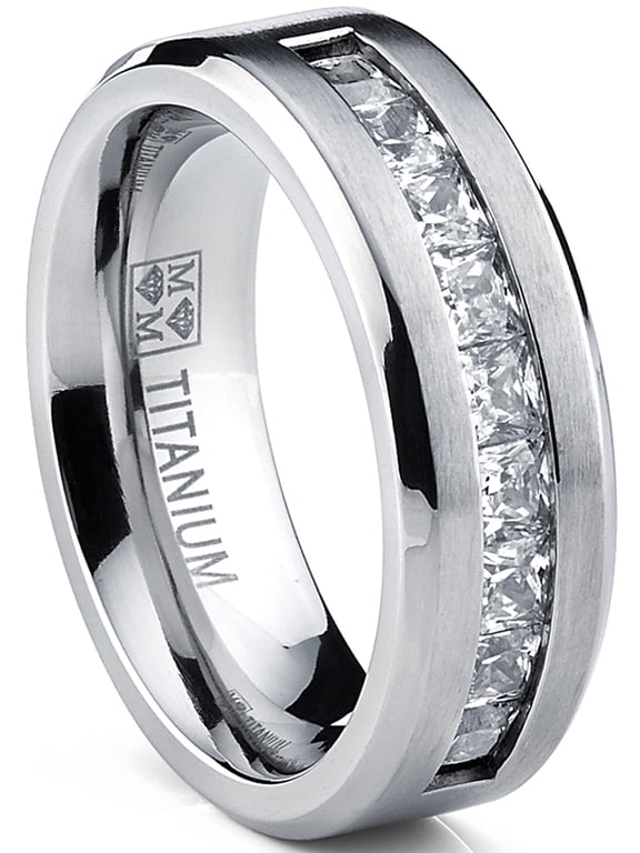 Titanium Mens 1Ct. Wedding Band Engagement Ring 9-Large Princess Cut Cubic Zirconia
