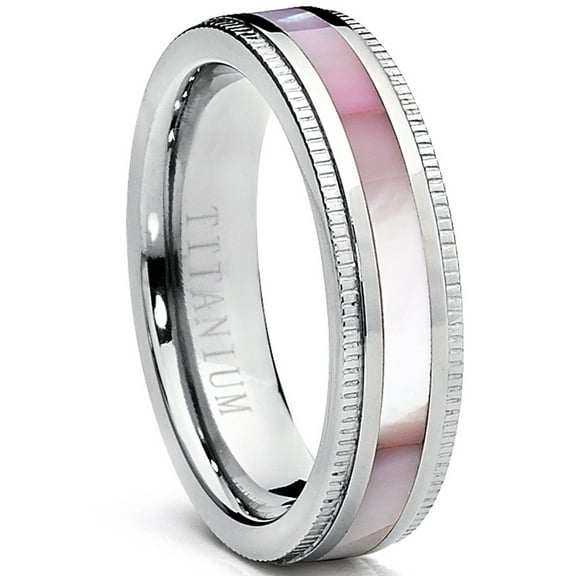 Metal Masters Titanium Womens Pink Hues Mother of Pearl Inlaid Band Ring Comfort-Fit 5mm