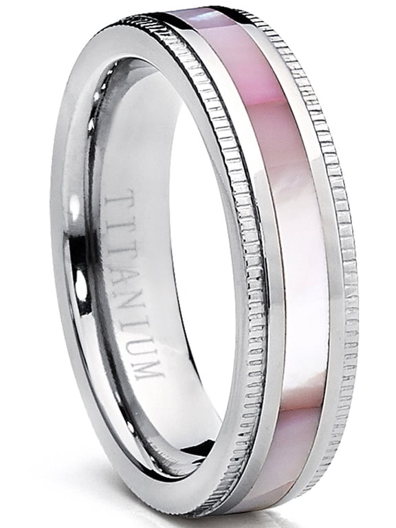 Titanium Womens Pink Hues Mother of Pearl Inlaid Band Ring Comfort-Fit 5mm