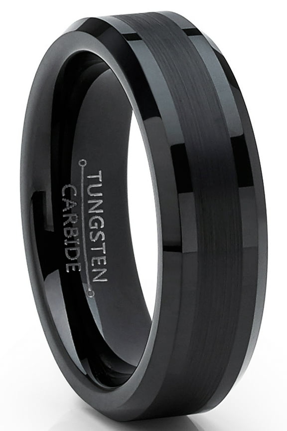 Tungsten Carbide Black Brushed Wedding Band Engagement Ring Comfort-Fit 6mm 8